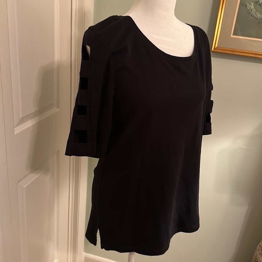 Size XL, Kim Roger black scoop neck elbow sleeve top